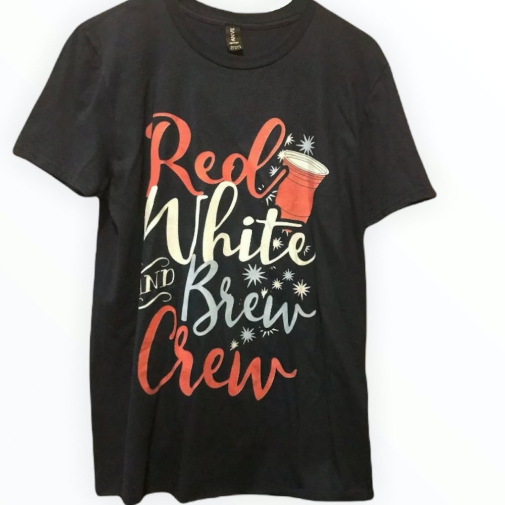 Patriotic Red White & Brew Crew Drinking T-Shirt | Men's M or Ladies L